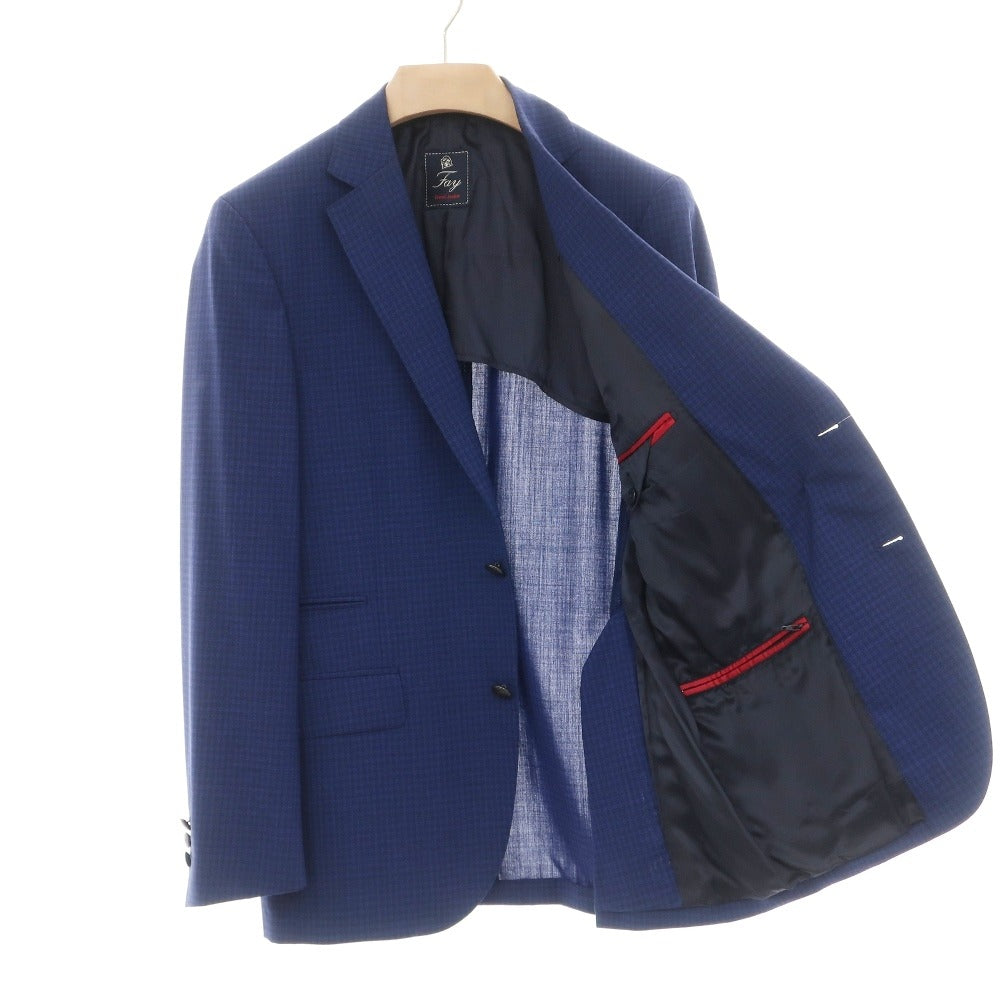 【中古】フェイ FAY Travel Jacket ウール系 チェック 2B テーラードジャケット ネイビー【サイズ48】【 状態ランクB 】【 メンズ 】