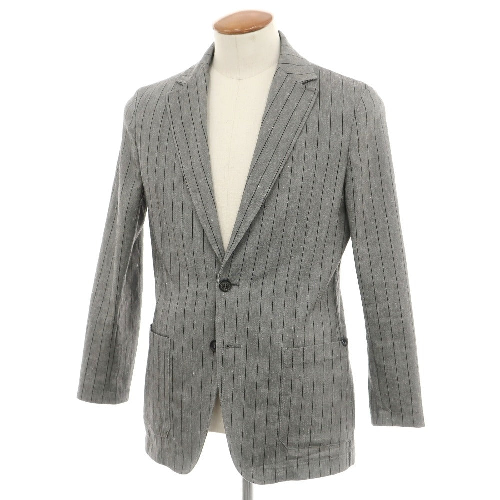 【中古】ティージャケット T-JACKET リネンポリエステル ストライプ 2B カジュアルジャケット グレー【サイズM】【 状態ランクC 】【 メンズ 】
