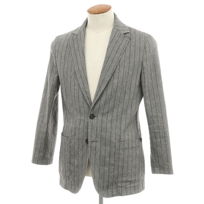【中古】ティージャケット T-JACKET リネンポリエステル ストライプ 2B カジュアルジャケット グレー【サイズM】【 状態ランクC 】【 メンズ 】