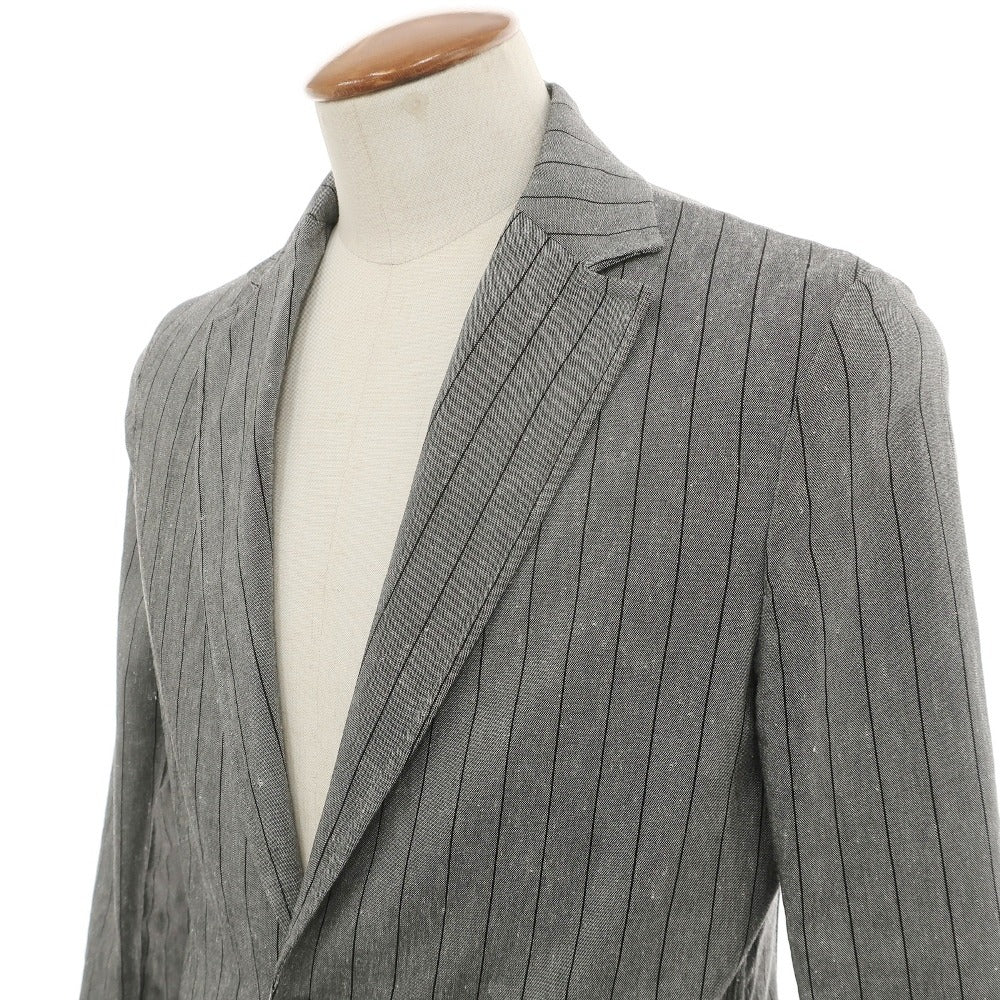 【中古】ティージャケット T-JACKET リネンポリエステル ストライプ 2B カジュアルジャケット グレー【サイズM】【 状態ランクC 】【 メンズ 】