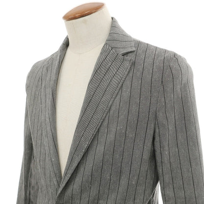 【中古】ティージャケット T-JACKET リネンポリエステル ストライプ 2B カジュアルジャケット グレー【サイズM】【 状態ランクC 】【 メンズ 】
