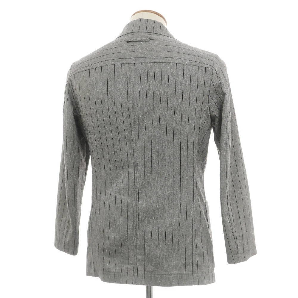 【中古】ティージャケット T-JACKET リネンポリエステル ストライプ 2B カジュアルジャケット グレー【サイズM】【 状態ランクC 】【 メンズ 】