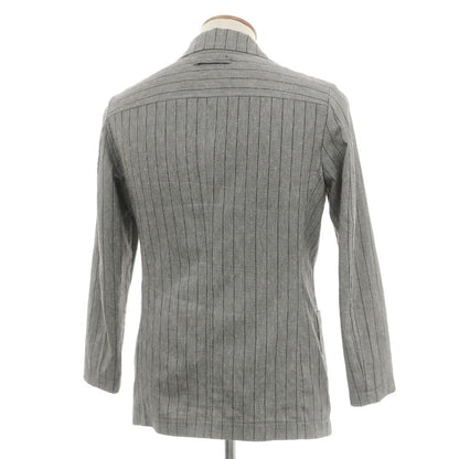 【中古】ティージャケット T-JACKET リネンポリエステル ストライプ 2B カジュアルジャケット グレー【サイズM】【 状態ランクC 】【 メンズ 】