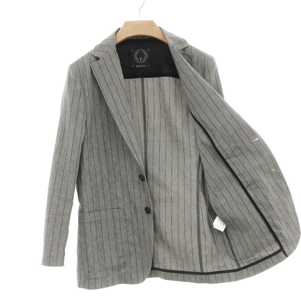 【中古】ティージャケット T-JACKET リネンポリエステル ストライプ 2B カジュアルジャケット グレー【サイズM】【 状態ランクC 】【 メンズ 】