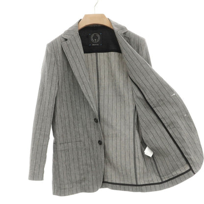 【中古】ティージャケット T-JACKET リネンポリエステル ストライプ 2B カジュアルジャケット グレー【サイズM】【 状態ランクC 】【 メンズ 】