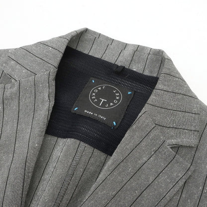 【中古】ティージャケット T-JACKET リネンポリエステル ストライプ 2B カジュアルジャケット グレー【サイズM】【 状態ランクC 】【 メンズ 】