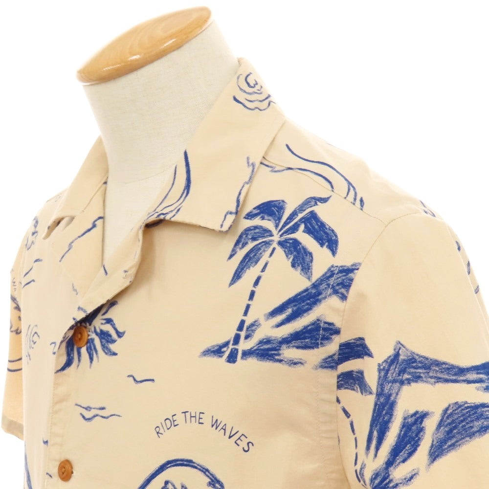 【中古】ヌーディージーンズ Nudie Jeans Arvid Waves Hawaii Shirt 総柄プリント オープンカラー 半袖シャツ ベージュxネイビー【サイズXS】【 状態ランクA 】【 メンズ 】