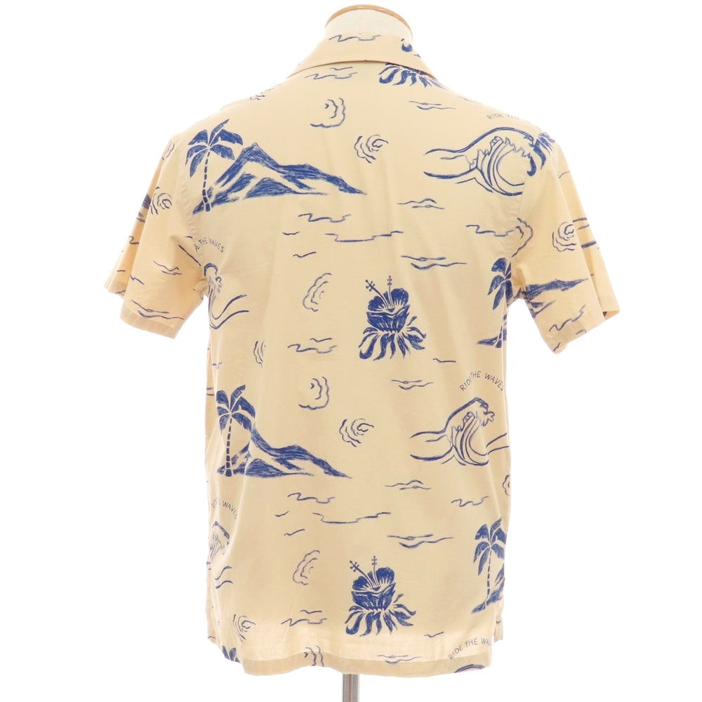 【中古】ヌーディージーンズ Nudie Jeans Arvid Waves Hawaii Shirt 総柄プリント オープンカラー 半袖シャツ ベージュxネイビー【サイズXS】【 状態ランクA 】【 メンズ 】