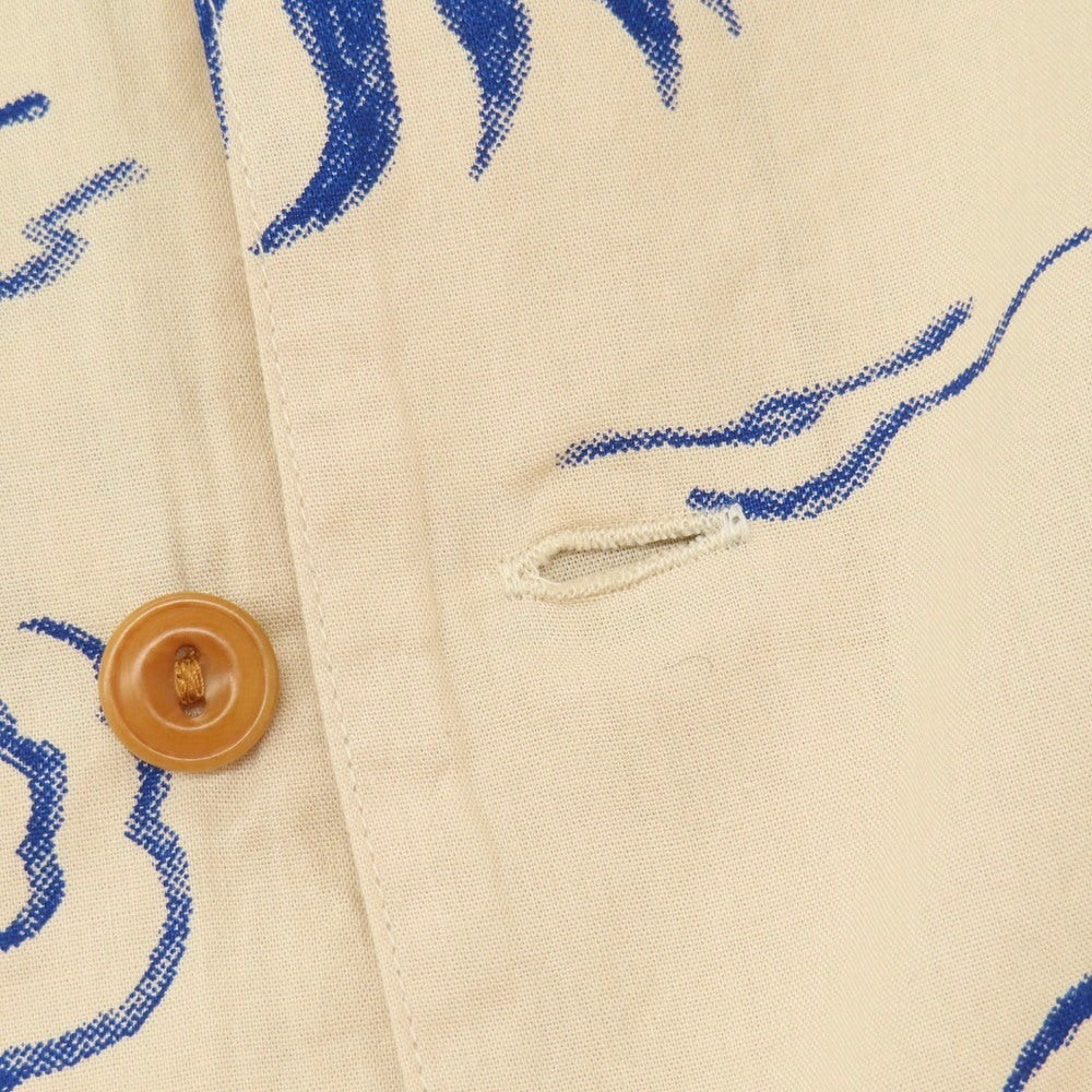【中古】ヌーディージーンズ Nudie Jeans Arvid Waves Hawaii Shirt 総柄プリント オープンカラー 半袖シャツ ベージュxネイビー【サイズXS】【 状態ランクA 】【 メンズ 】