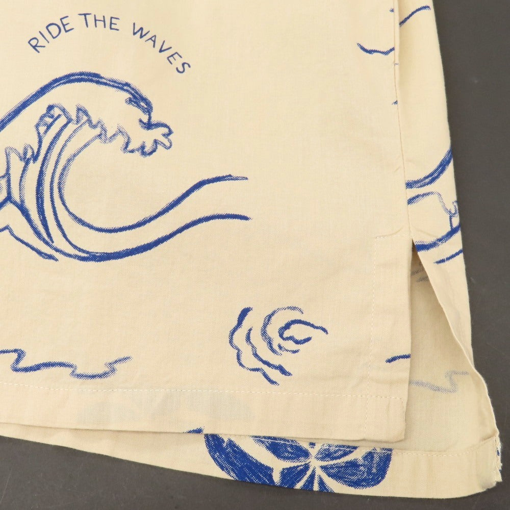 【中古】ヌーディージーンズ Nudie Jeans Arvid Waves Hawaii Shirt 総柄プリント オープンカラー 半袖シャツ ベージュxネイビー【サイズXS】【 状態ランクA 】【 メンズ 】