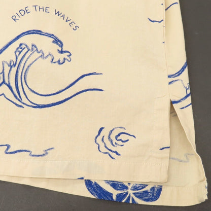 【中古】ヌーディージーンズ Nudie Jeans Arvid Waves Hawaii Shirt 総柄プリント オープンカラー 半袖シャツ ベージュxネイビー【サイズXS】【 状態ランクA 】【 メンズ 】