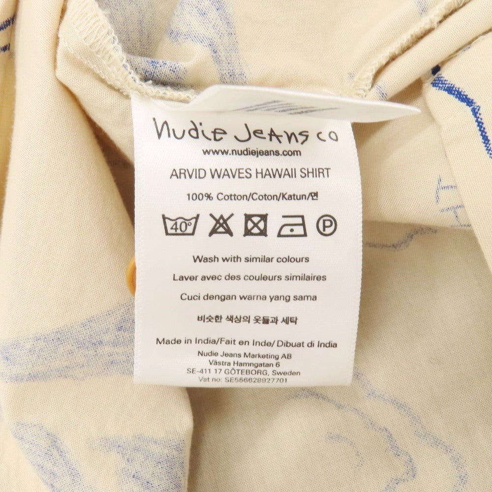 【中古】ヌーディージーンズ Nudie Jeans Arvid Waves Hawaii Shirt 総柄プリント オープンカラー 半袖シャツ ベージュxネイビー【サイズXS】【 状態ランクA 】【 メンズ 】
