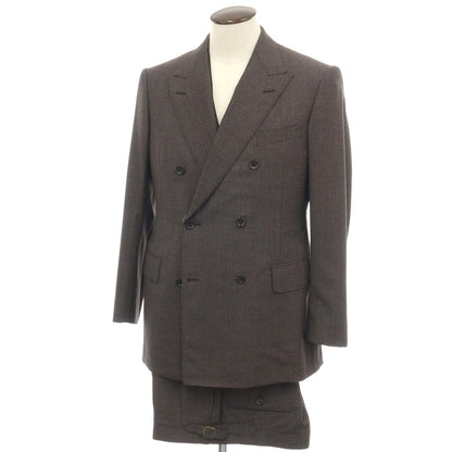 【中古】ノーブランド no brand スリーピース ウール ハウンドトゥースチェック ダブルスーツ ブラウン系【サイズ50 D7】【 状態ランクA 】【 メンズ 】