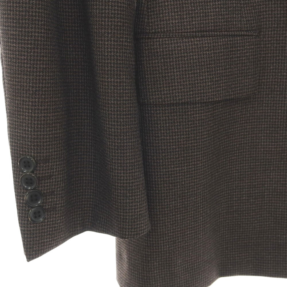 【中古】ノーブランド no brand スリーピース ウール ハウンドトゥースチェック ダブルスーツ ブラウン系【サイズ50 D7】【 状態ランクA 】【 メンズ 】