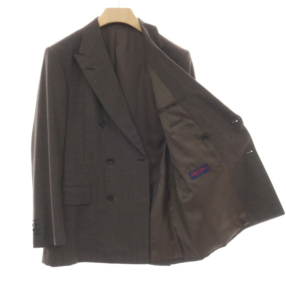 【中古】ノーブランド no brand スリーピース ウール ハウンドトゥースチェック ダブルスーツ ブラウン系【サイズ50 D7】【 状態ランクA 】【 メンズ 】