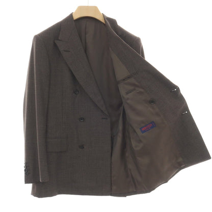【中古】ノーブランド no brand スリーピース ウール ハウンドトゥースチェック ダブルスーツ ブラウン系【サイズ50 D7】【 状態ランクA 】【 メンズ 】