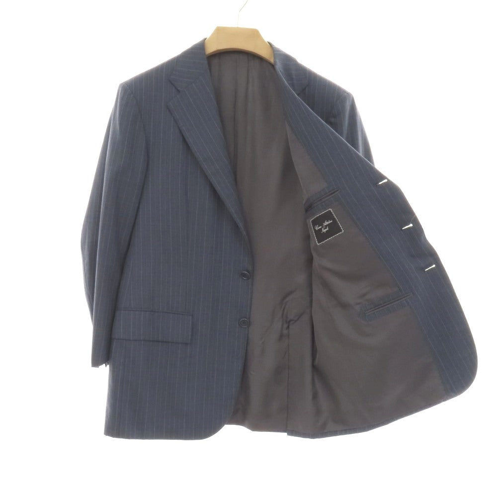 【中古】サルトリア アットリーニ Sartoria Attolini ウール ストライプ 3つボタンスーツ グレイッシュブルー【サイズ50】【 状態ランクD 】【 メンズ 】