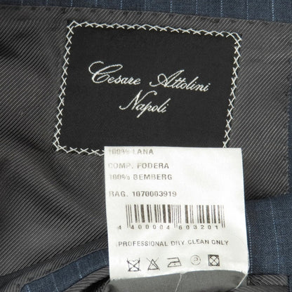 【中古】サルトリア アットリーニ Sartoria Attolini ウール ストライプ 3つボタンスーツ グレイッシュブルー【サイズ50】【 状態ランクD 】【 メンズ 】