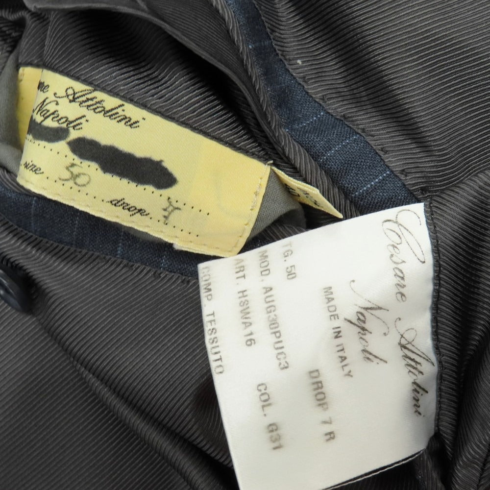 【中古】サルトリア アットリーニ Sartoria Attolini ウール ストライプ 3つボタンスーツ グレイッシュブルー【サイズ50】【 状態ランクD 】【 メンズ 】