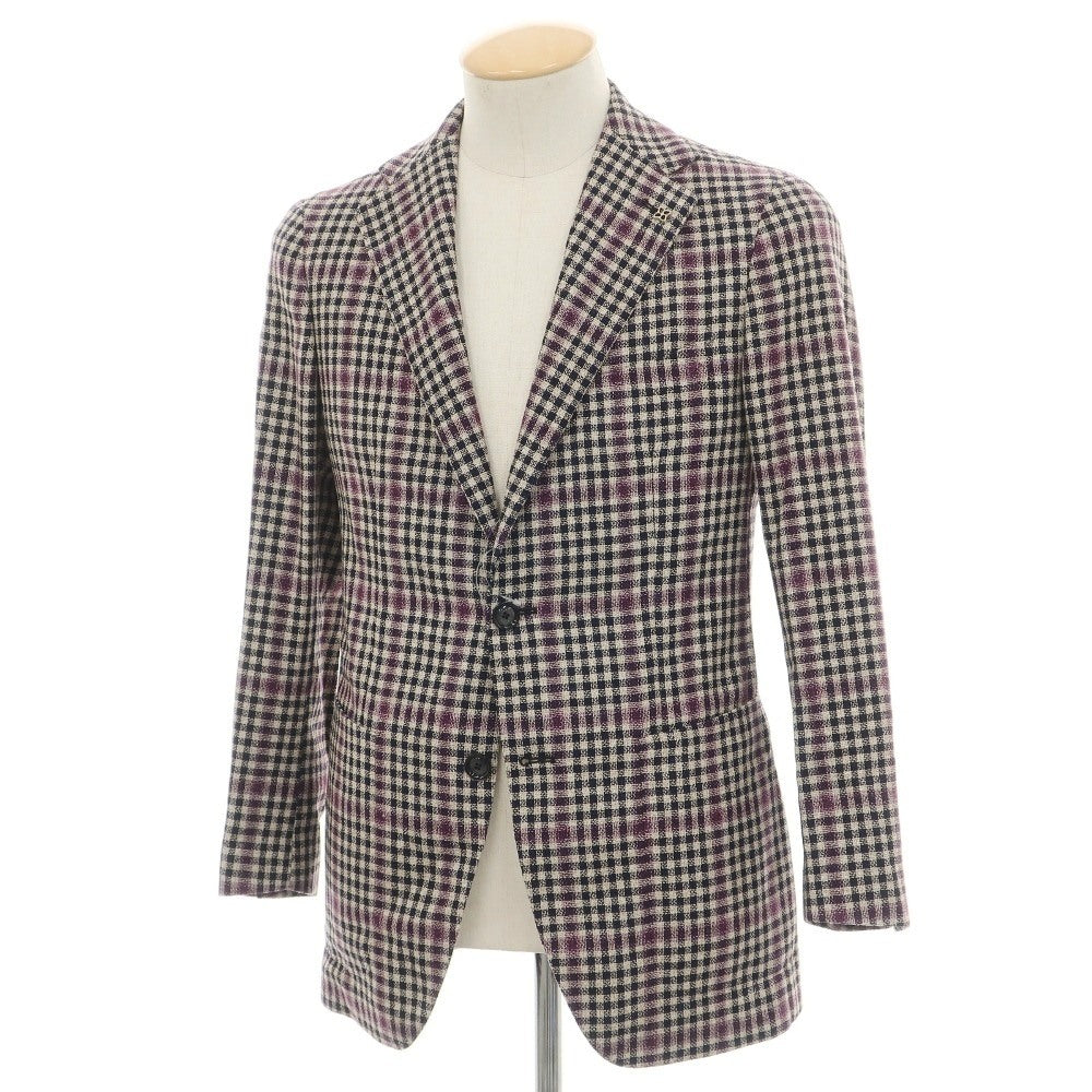 【中古】タリアトーレ TAGLIATORE Brilla per il gusto別注 ウールシルクナイロンリネン チェック 2B テーラードジャケット ネイビーxパープル【サイズ42】【 状態ランクB 】【 メンズ 】