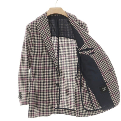 【中古】タリアトーレ TAGLIATORE Brilla per il gusto別注 ウールシルクナイロンリネン チェック 2B テーラードジャケット ネイビーxパープル【サイズ42】【 状態ランクB 】【 メンズ 】