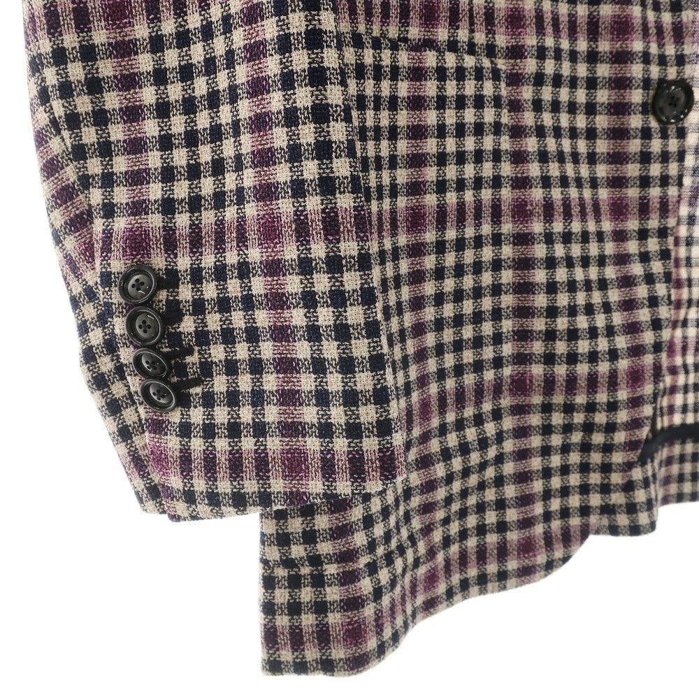 【中古】タリアトーレ TAGLIATORE Brilla per il gusto別注 ウールシルクナイロンリネン チェック 2B テーラードジャケット ネイビーxパープル【サイズ42】【 状態ランクB 】【 メンズ 】