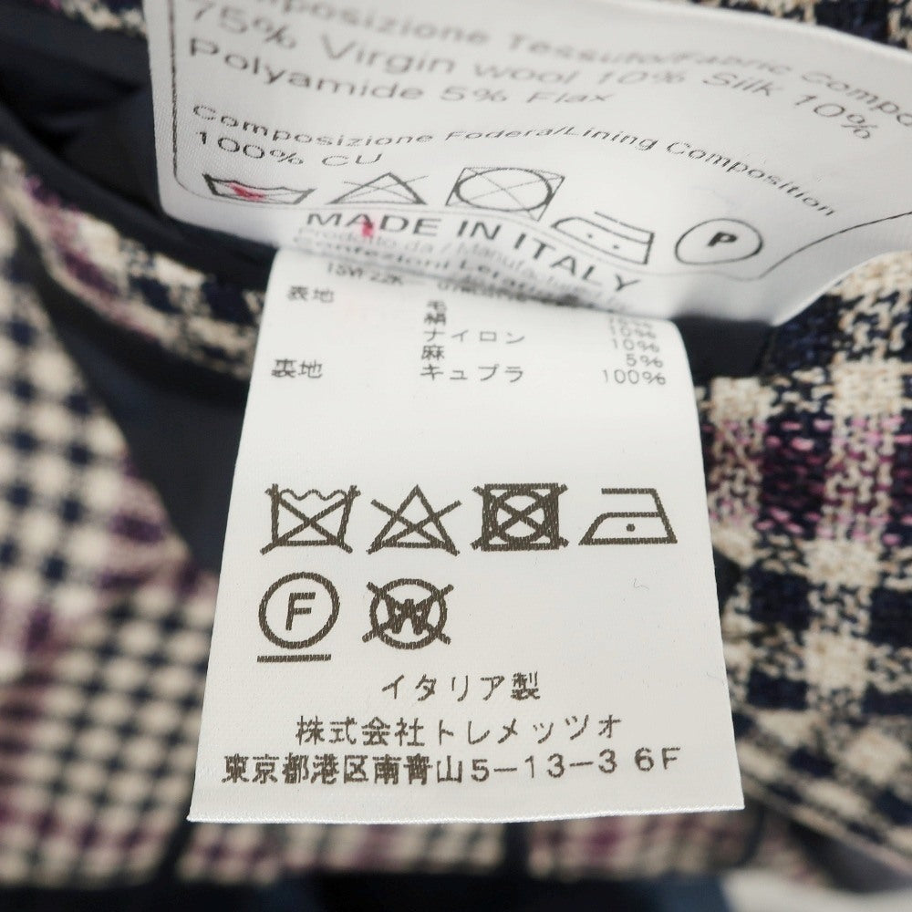 【中古】タリアトーレ TAGLIATORE Brilla per il gusto別注 ウールシルクナイロンリネン チェック 2B テーラードジャケット ネイビーxパープル【サイズ42】【 状態ランクB 】【 メンズ 】