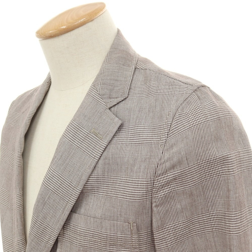 【中古】ビームスプラス BEAMS PLUS コットンリネン グレンチェック 3B カジュアルジャケット ブラウンxホワイト【サイズXS】【 状態ランクB 】【 メンズ 】