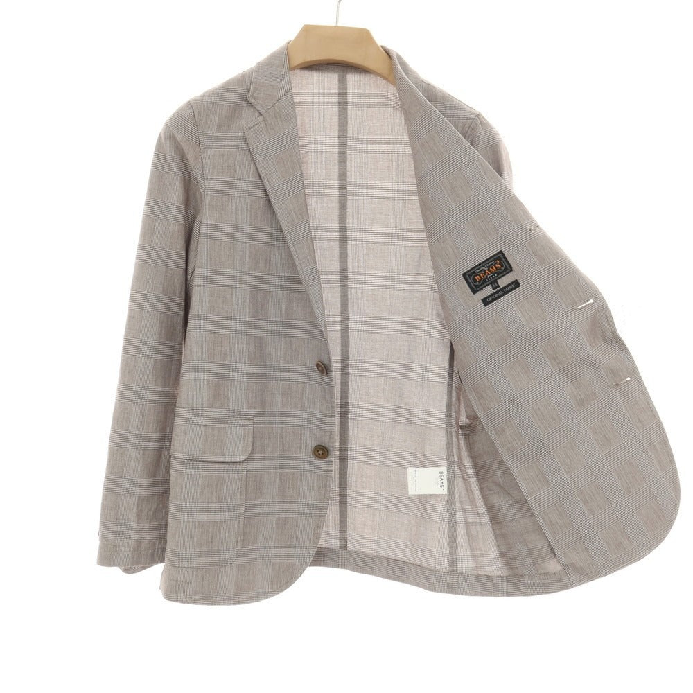 【中古】ビームスプラス BEAMS PLUS コットンリネン グレンチェック 3B カジュアルジャケット ブラウンxホワイト【サイズXS】【 状態ランクB 】【 メンズ 】