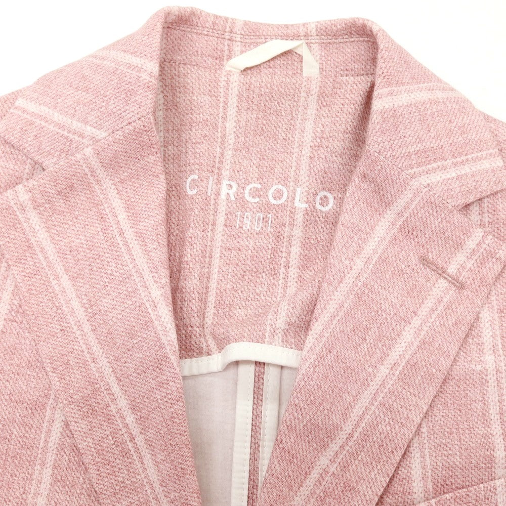 【中古】チルコロ1901 CIRCOLO 1901 コットン ジャージー ストライプ プリント 2B カジュアルジャケット ピンクxホワイト【サイズ44】【 状態ランクB 】【 メンズ 】