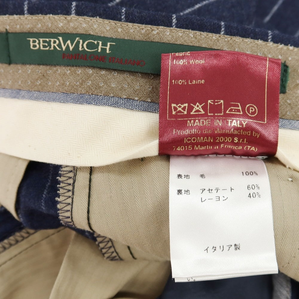 【中古】ベルウィッチ BERWICH sake 1p ウール ストライプ ドレススラックスパンツ ネイビーxホワイト【サイズ46】【 状態ランクB 】【 メンズ 】