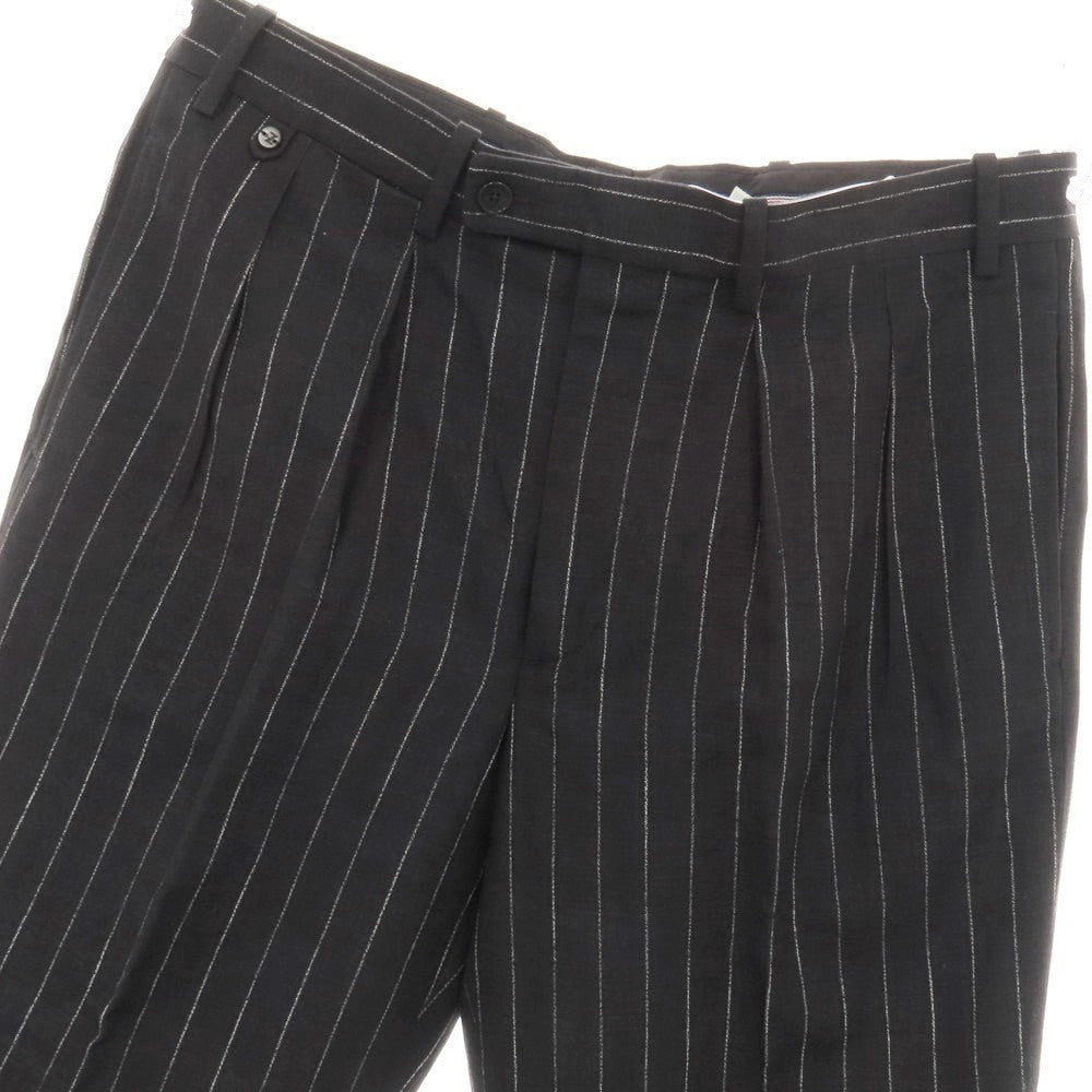 【中古】ベルナール ザンス BERNARD ZINS コットンリネン ストライプ ドレススラックスパンツ ブラックxホワイト【サイズ40】【 状態ランクB 】【 メンズ 】