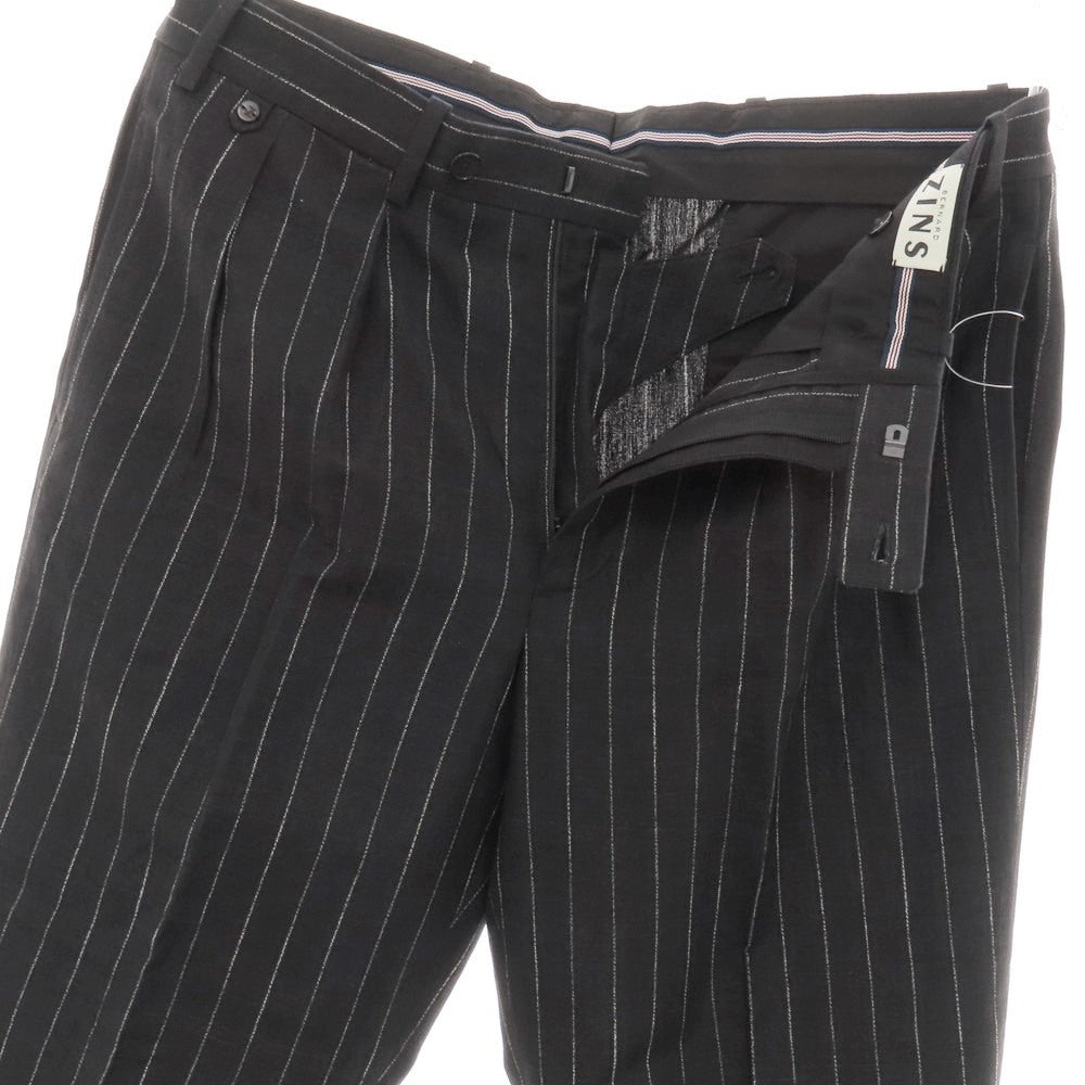 【中古】ベルナール ザンス BERNARD ZINS コットンリネン ストライプ ドレススラックスパンツ ブラックxホワイト【サイズ40】【 状態ランクB 】【 メンズ 】
