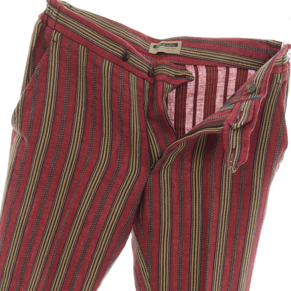 【中古】スティレ ラティーノ STILE LATINO PUCAPRI リネンコットン ストライプ イージースラックスパンツ レッドxベージュ【サイズ46 DROP.7R】【 状態ランクB 】【 メンズ 】