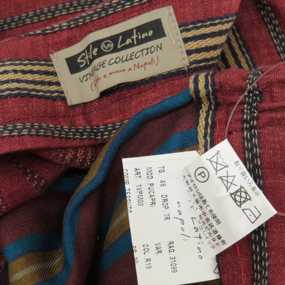 【中古】スティレ ラティーノ STILE LATINO PUCAPRI リネンコットン ストライプ イージースラックスパンツ レッドxベージュ【サイズ46 DROP.7R】【 状態ランクB 】【 メンズ 】