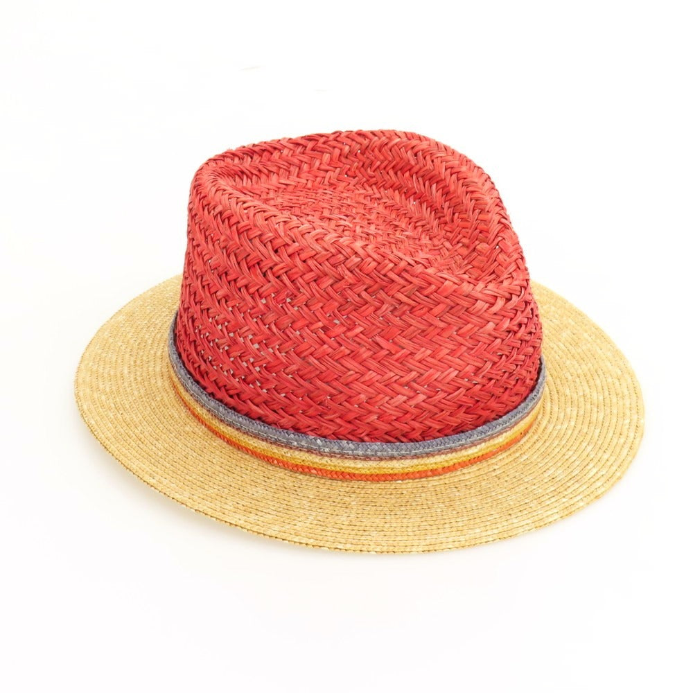 【中古】ヤコブコーエン JACOB COHEN 中折れ ストローハット 帽子 レッドxベージュ【サイズ58】【 状態ランクB 】【 メンズ 】