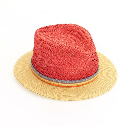 【中古】ヤコブコーエン JACOB COHEN 中折れ ストローハット 帽子 レッドxベージュ【サイズ58】【 状態ランクB 】【 メンズ 】