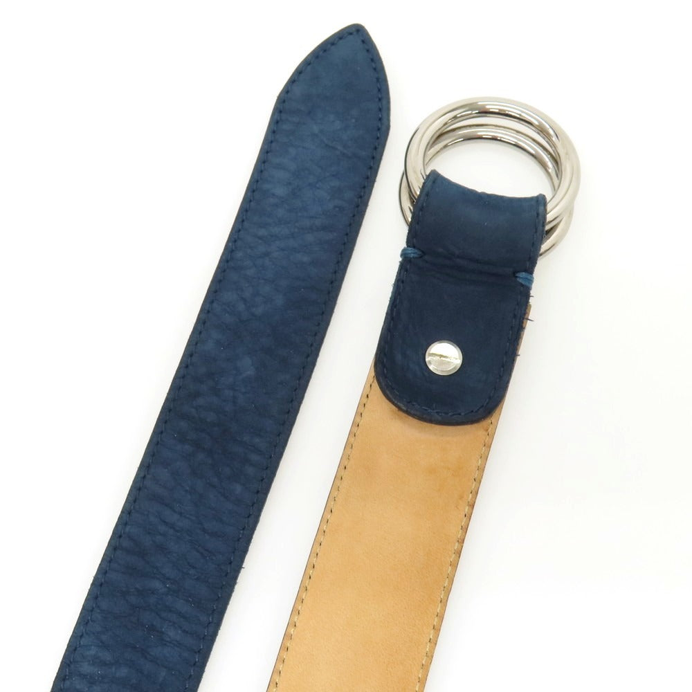 【中古】サルトリアピスケス Sartoria Pisthes ヌバック レザー ダブルリング ベルト ネイビーxシルバー【サイズ54/120】【 状態ランクB 】【 メンズ 】
