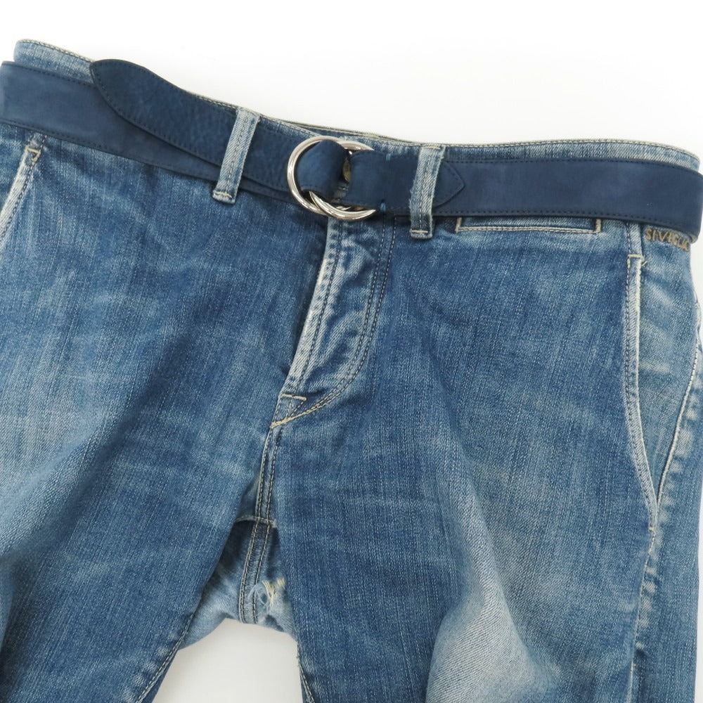 【中古】サルトリアピスケス Sartoria Pisthes ヌバック レザー ダブルリング ベルト ネイビーxシルバー【サイズ54/120】【 状態ランクB 】【 メンズ 】