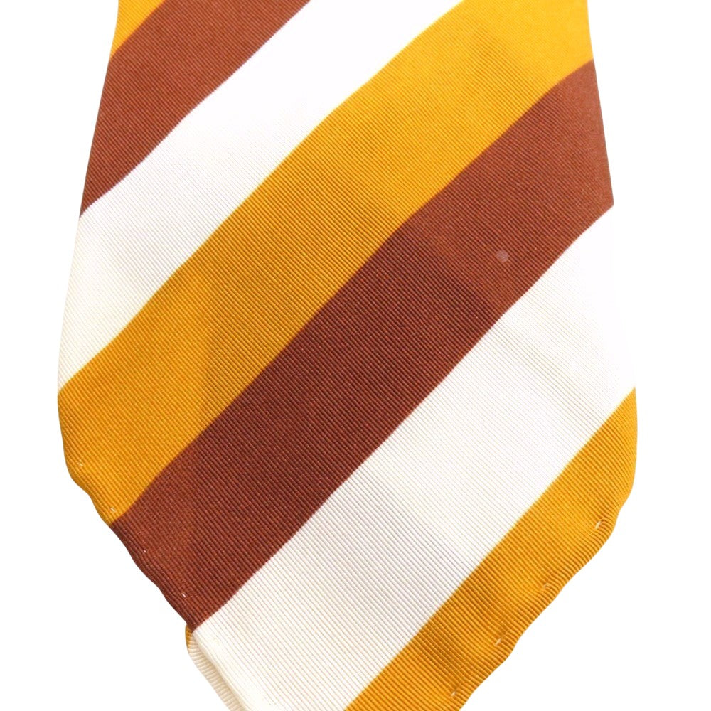 【中古】フランコミヌッチ franco minucci コットンシルク系 プリント ストライプ柄ネクタイ ブラウン系【 状態ランクB 】【 メンズ 】