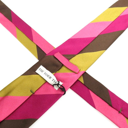 【中古】タイユアタイ TIE YOUR TIE シルク ストライプ柄ネクタイ ピンクxブラウン【 状態ランクB 】【 メンズ 】
