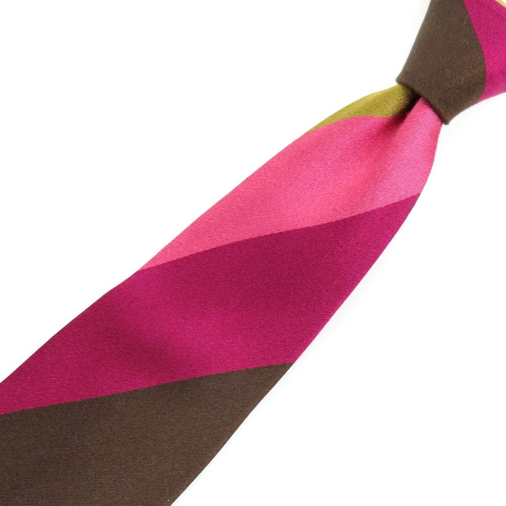 【中古】タイユアタイ TIE YOUR TIE シルク ストライプ柄ネクタイ ピンクxブラウン【 状態ランクB 】【 メンズ 】