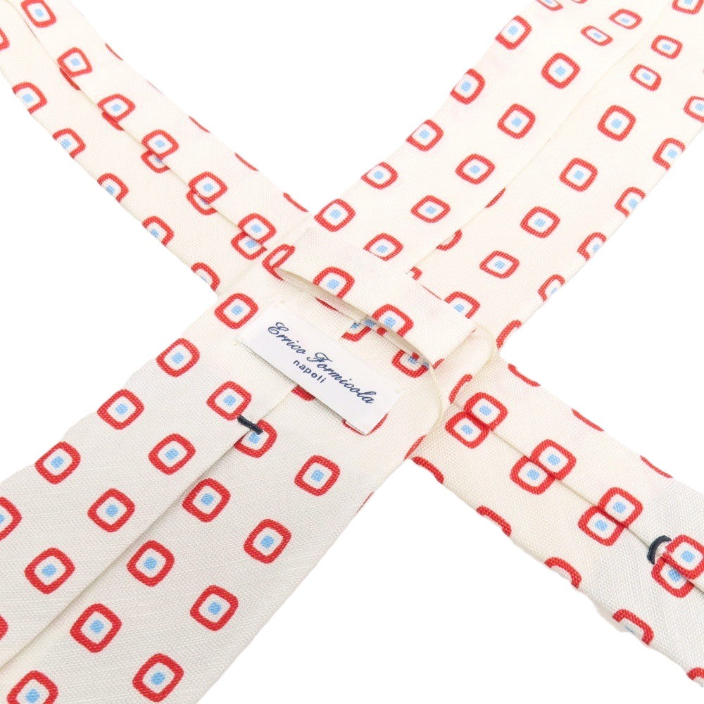 【中古】エリコフォルミコラ ERRICO FORMICOLA シルクリネン プリント 小紋柄ネクタイ オフホワイトxレッド【 状態ランクA 】【 メンズ 】