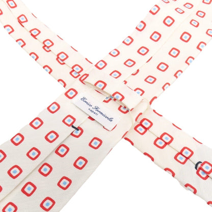 【中古】エリコフォルミコラ ERRICO FORMICOLA シルクリネン プリント 小紋柄ネクタイ オフホワイトxレッド【 状態ランクA 】【 メンズ 】