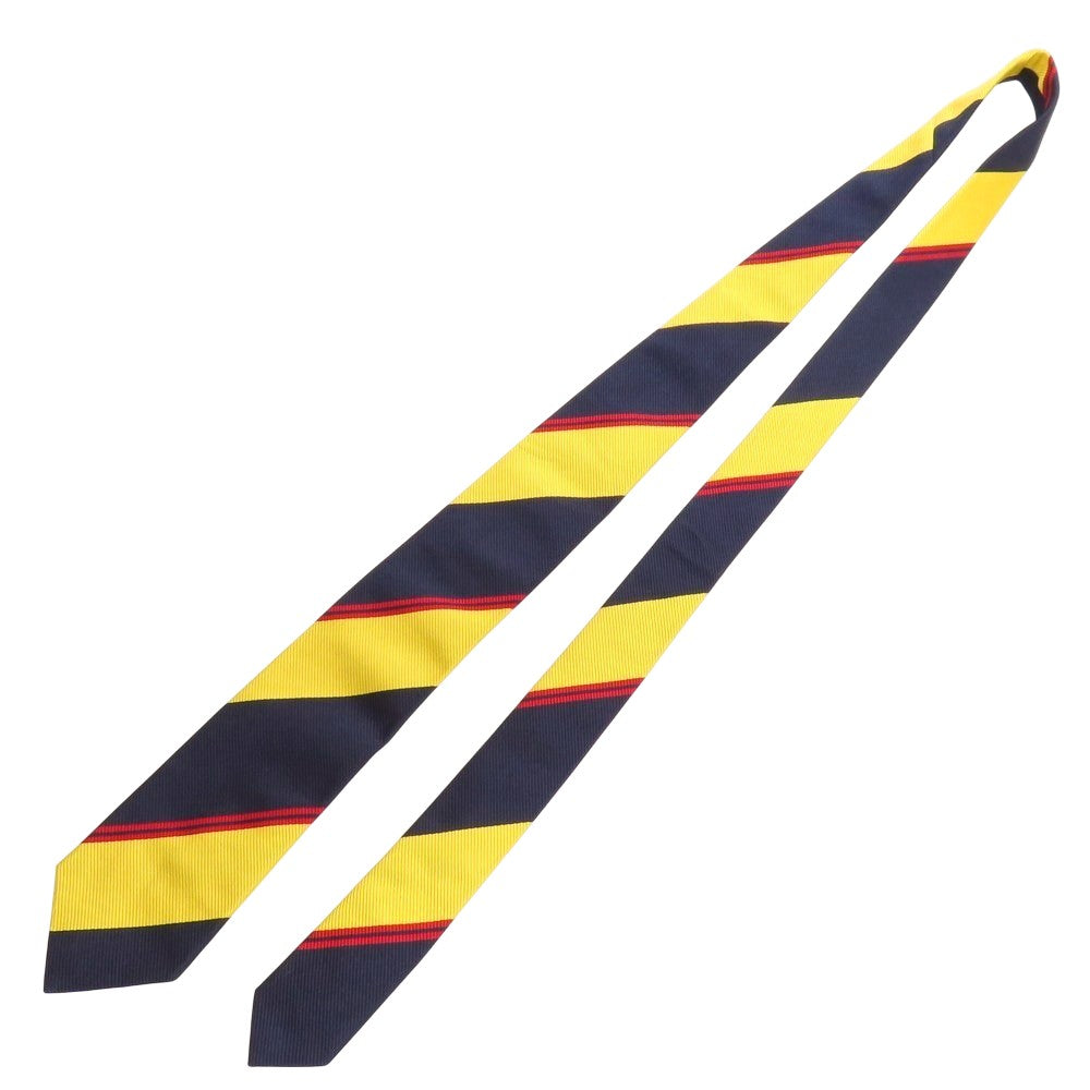 【中古】ビームスエフ BEAMS F シルク ストライプ柄ネクタイ ネイビーxイエロー【 状態ランクA 】【 メンズ 】