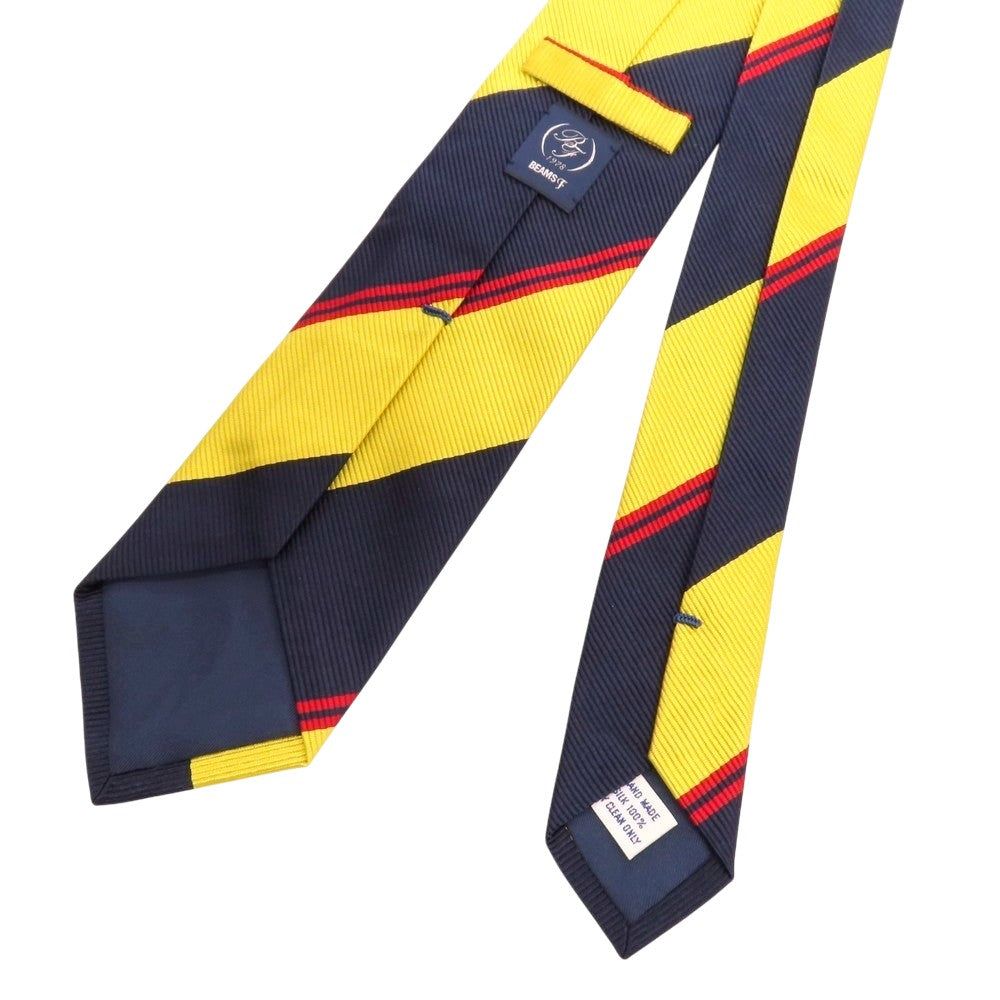 【中古】ビームスエフ BEAMS F シルク ストライプ柄ネクタイ ネイビーxイエロー【 状態ランクA 】【 メンズ 】