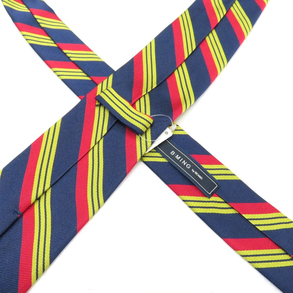 【中古】【未使用】ビーミング ライフストア バイ ビームス B:MING LIFE STORE by BEAMS シルク ストライプ柄ネクタイ ネイビーxレッド【 状態ランクS 】【 メンズ 】