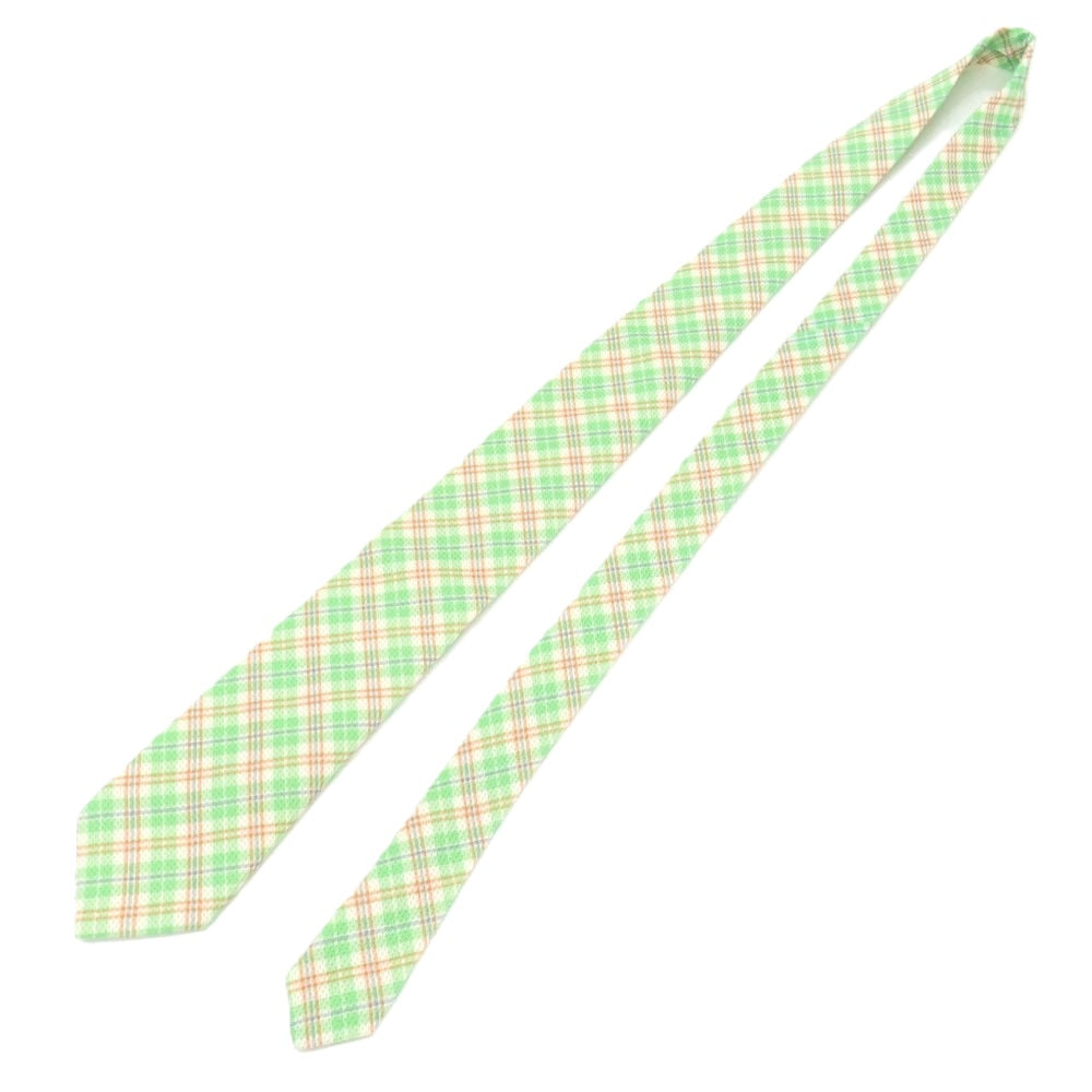 【中古】ユナイテッドアローズ UNITED ARROWS コットン プリント チェック柄ネクタイ ライトグリーン【 状態ランクA 】【 メンズ 】