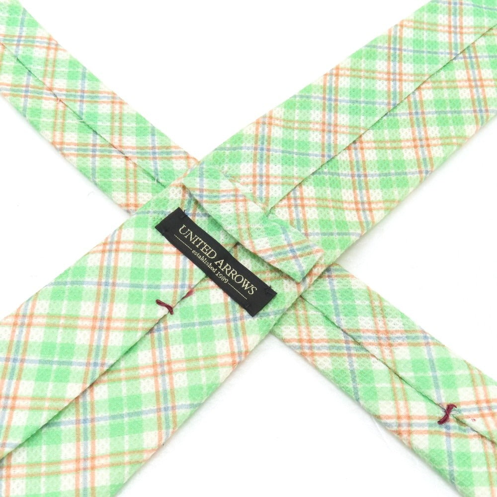 【中古】ユナイテッドアローズ UNITED ARROWS コットン プリント チェック柄ネクタイ ライトグリーン【 状態ランクA 】【 メンズ 】