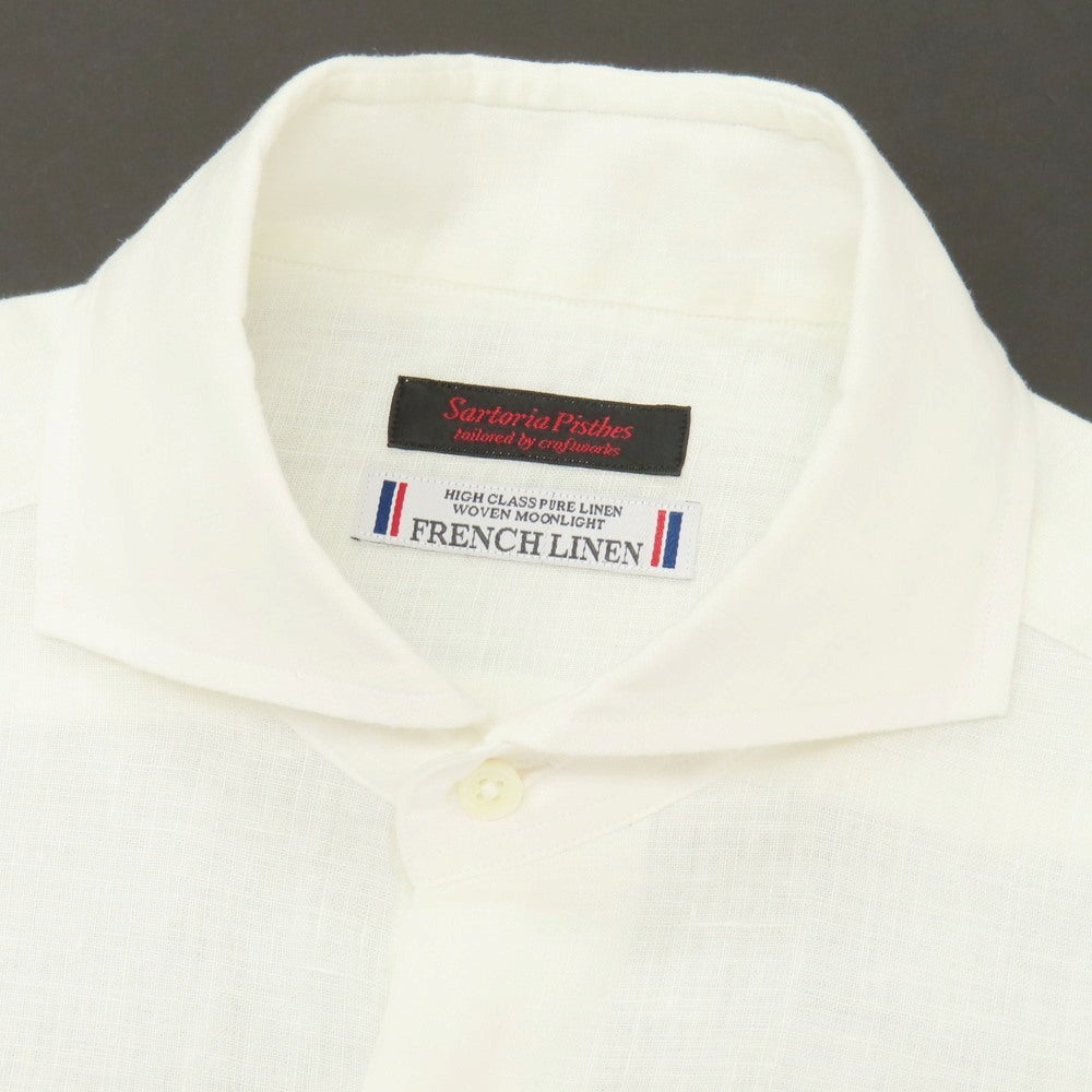 【中古】サルトリアピスケス Sartoria Pisthes フレンチリネン ホリゾンタルカラー ドレスシャツ オフホワイト【サイズ38】【 状態ランクA 】【 メンズ 】